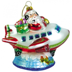 SANTA ON WORLD GLASS ORNAMENT